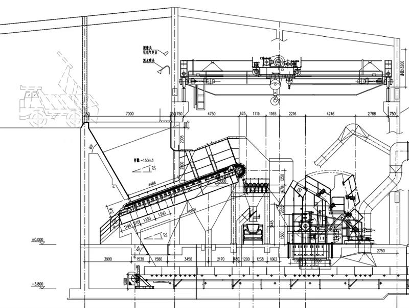 圖解重型板式給料機和泥石分離機的工藝布置。